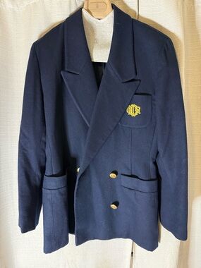 Christian Dior Navy Double-Breasted Blazer with Gold Crest
